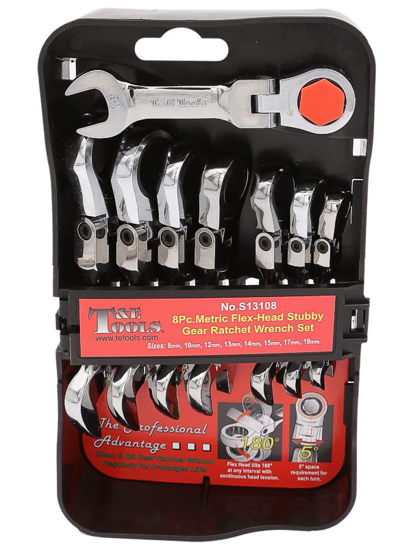 8 Piece Metric Flex-Head Stubby Gear Wrench Set