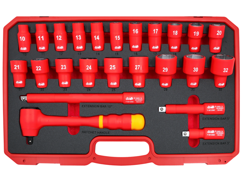 24 Piece Metric 1/2 Inch Drive VDE Insulated Socket Set