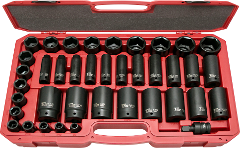 39 Piece- 1/2 Inch Drive 6 Point Impact Socket Set 3/8 Inch -1-/12 Inch Standard & Deep