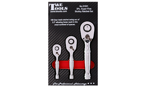 3 Piece  Super Fine Stubby Ratchet Set