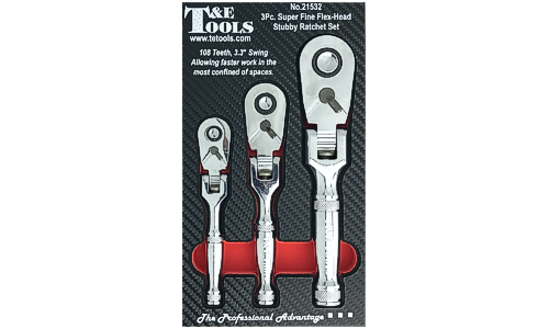 3 Piece  Super Fine Flex-Head Stubby Ratchet Set