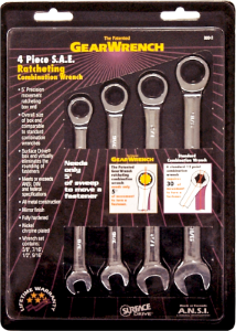 4 Piece SAE Gear Ratchet Wrench Set 3/8 Inch .9/16 Inch 