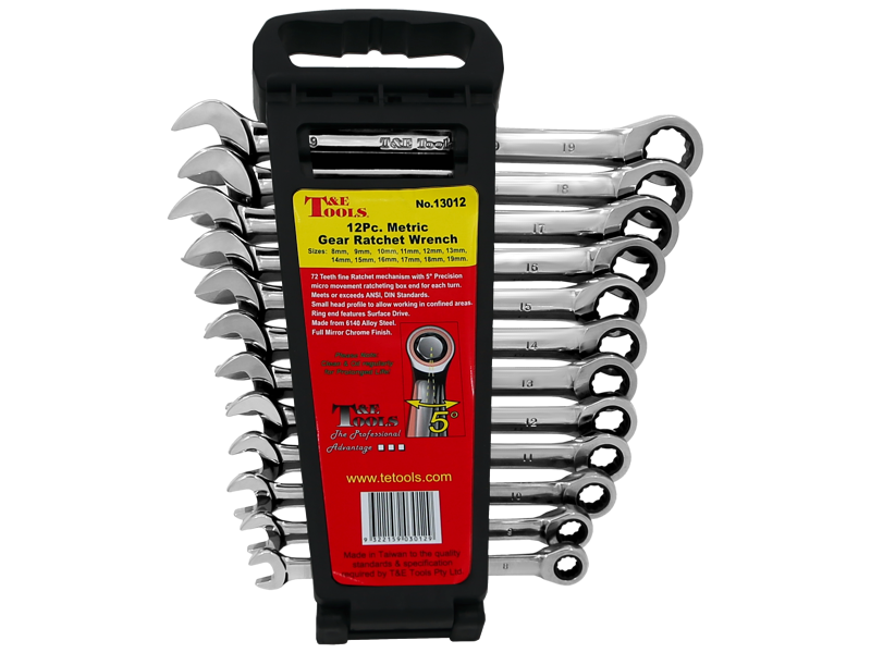 12 Piece Metric Gear Ratchet Wrench Set 8-19mm