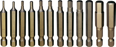 13 Piece 1/4 Inch Hex SAE Inhex Bit Set 1/16 Inch .5/16 Inch 50mm Long