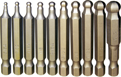 11 Piece SAE Ball-End Inhex Bit Set 1/4 Inch Hex 5/64 Inch .5/16 Inch 50mm Long 