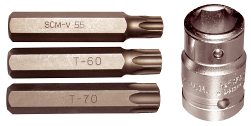 4 Piece Tamper Torx Insert Bits (14mm Hex) T55-T70 75mm Long