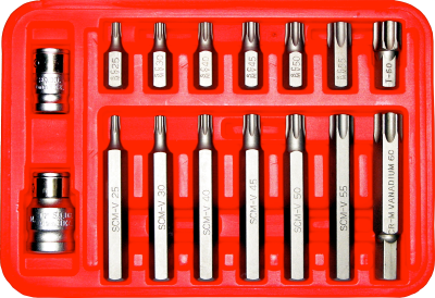 16 Piece Tamper Torx Bit T25 To T60 10mm Hex 30mm &75mm Long