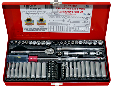 73 Piece 1/4 Inch Drive 6 Point Standard & Deep SAE/Met Socket