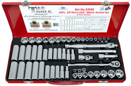 56 Piece 3/8 Inch Drive 6 Point Standard & Deep SAE/Metric Socket Set