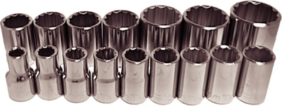 16 Piece 1/2 Inch Drive 12 Point Standard Metric Sockets