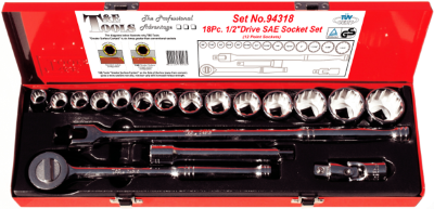 18 Piece 1/2 Inch Drive 12 Point Standard SAE Socket Set