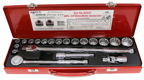 20 Piece 1/2 Inch Drive 12 Point Standard Metric Socket Set