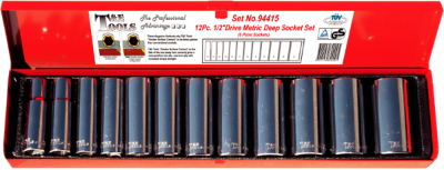 12 Piece 1/2 Inch Drive 6 Point .Deep Metric Sockets