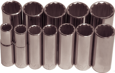 12 Piece 1/2 Inch Drive 12 Point Deep Metric Sockets