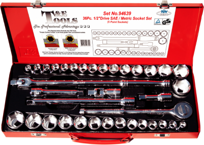 36 Piece 1/2 Inch Drive 6 Point Standard SAE/Metric Socket Set