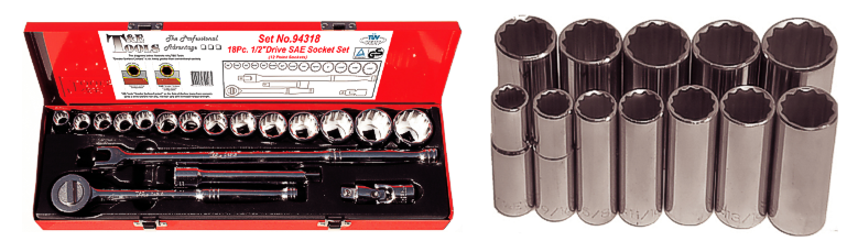 30 Piece 1/2 Inch Drive 12 Point Standard & Deep Socket Set