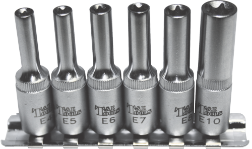 6 Piece 1/4 Inch Drive Deep Torx E-Sockets E4 E10 50mm Long