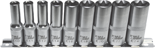 9 Piece 1/2 Inch Drive Deep Torx-E Sockets.E10 E24 77mm Long