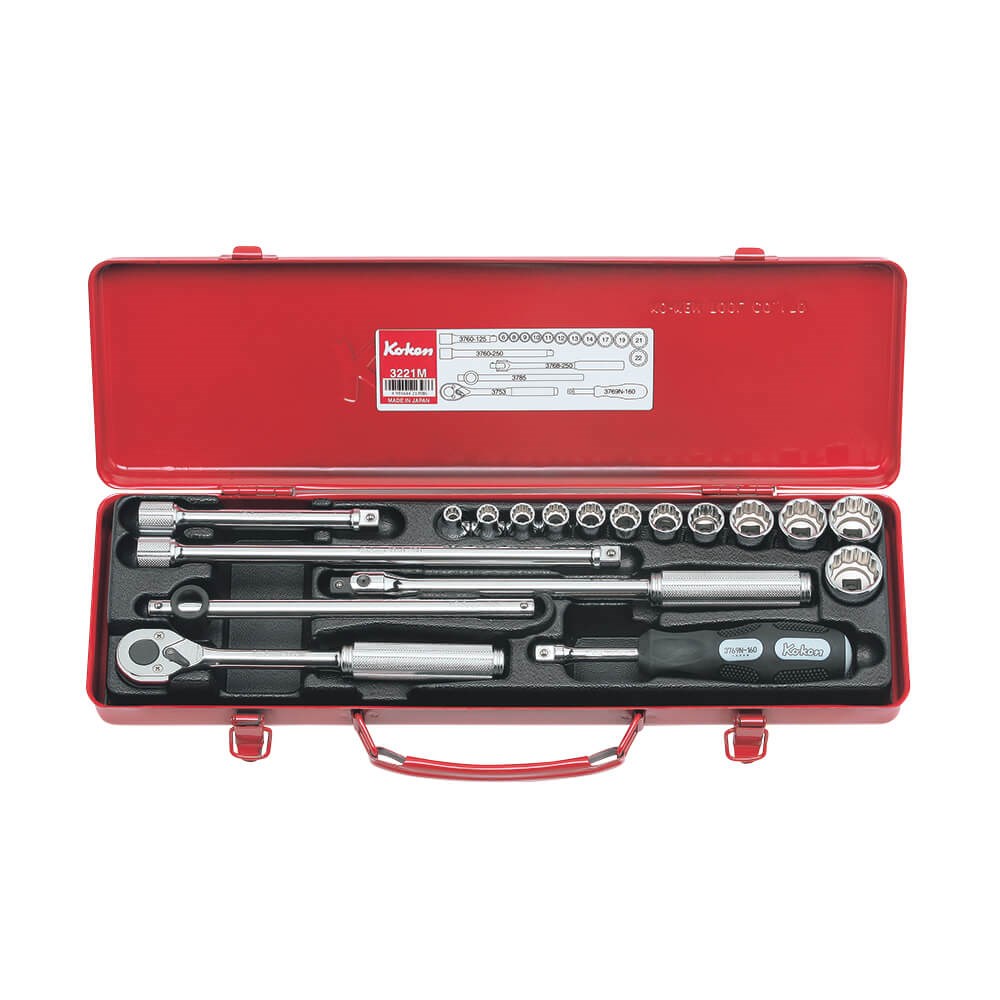 SOCKET SET 3/8DR 6-22MM 12PT 18PCE KO3221M