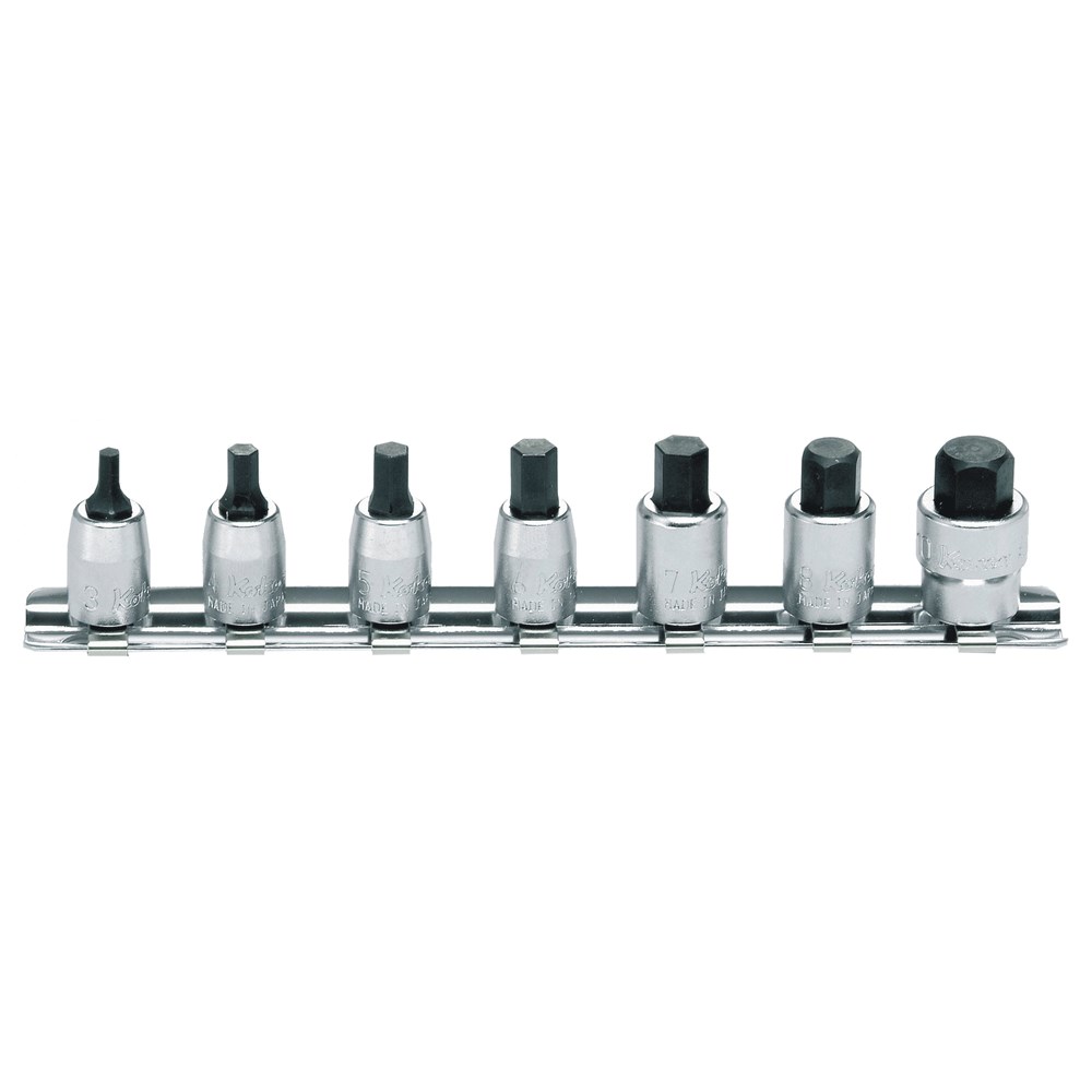 Socket Set Inhex On Rail 1/4 Drive 3-10 100mm 7-Pcs Kors2010m/7l100