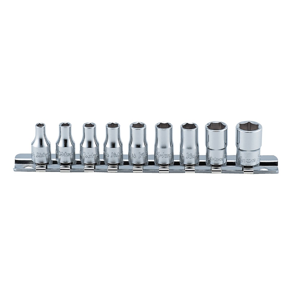 Socket Set On Rail 1/4 Drive Whit/Worth 9pc 8ba-0ba 