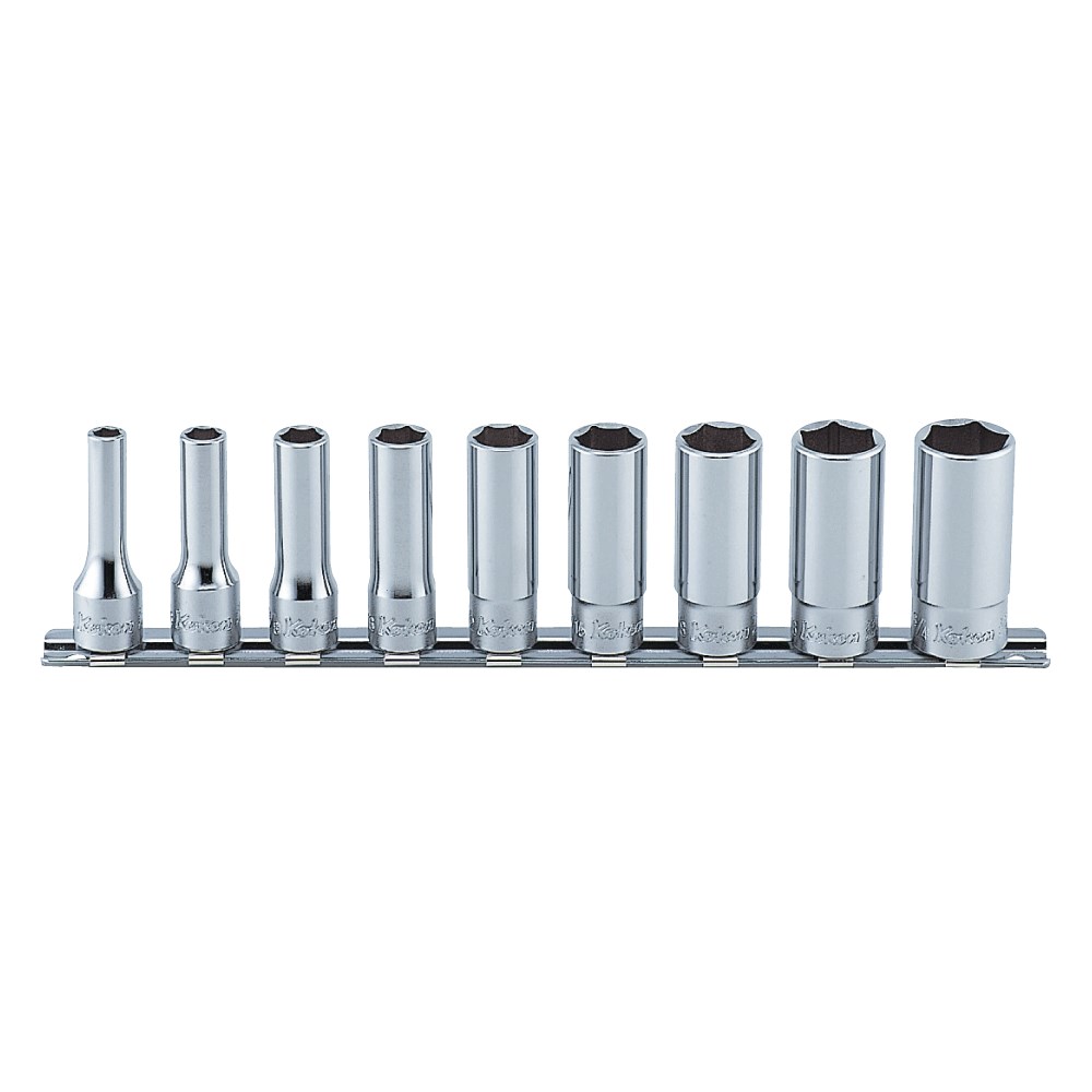 Socket Set On Rail 3/8 Drive 1/4-3/4 AF Deep 9pc