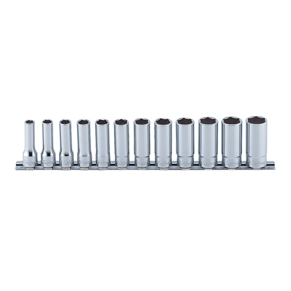 Socket Set On Rail 3/8 Drive 8-19mm Deep 12pc