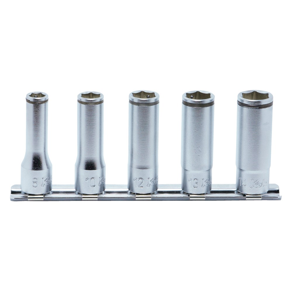 Socket Set On Rail Nutgrip Deep 3/8 Dr Set