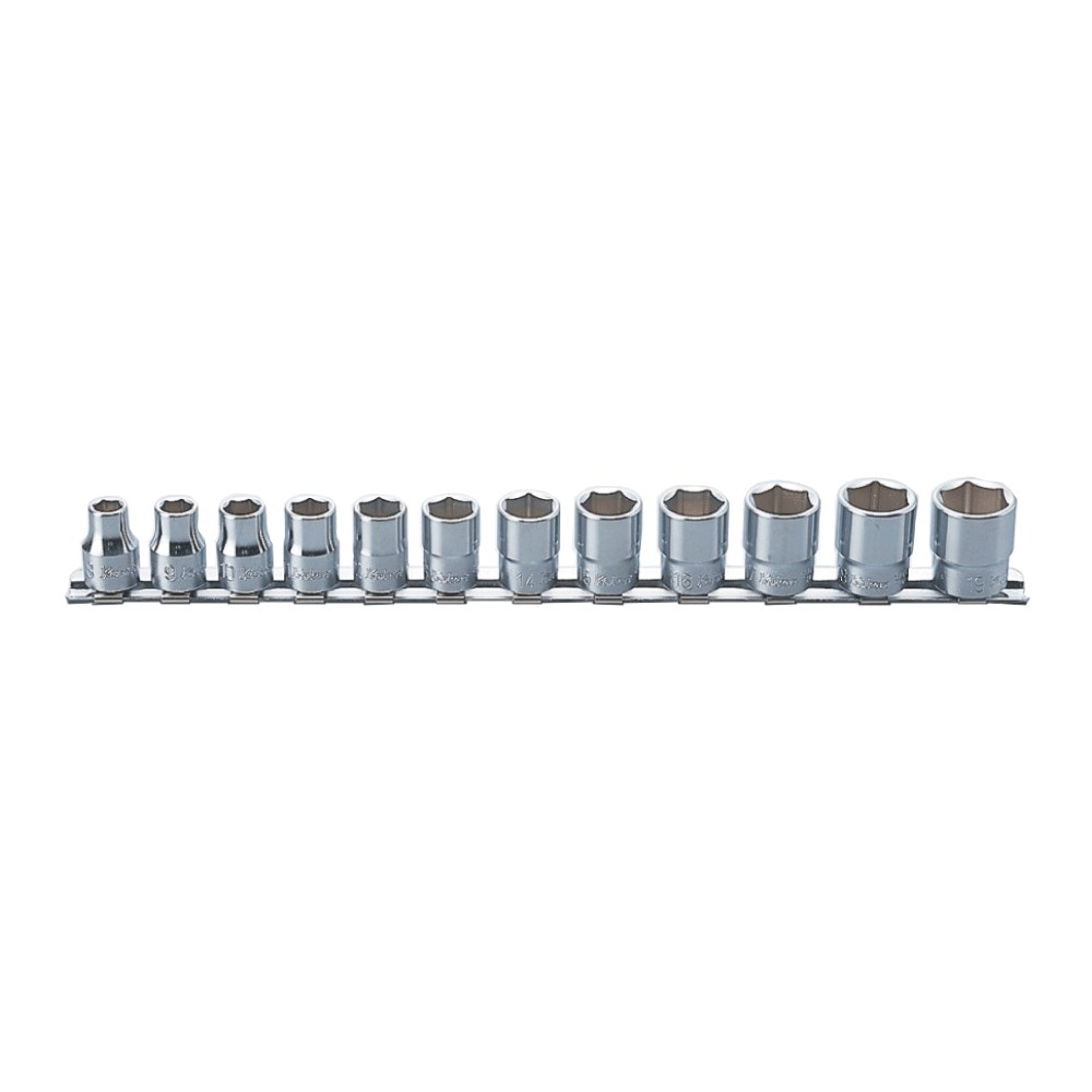 Socket Set On Rail 3/8 Drive-6pt 8-19mm(12p)