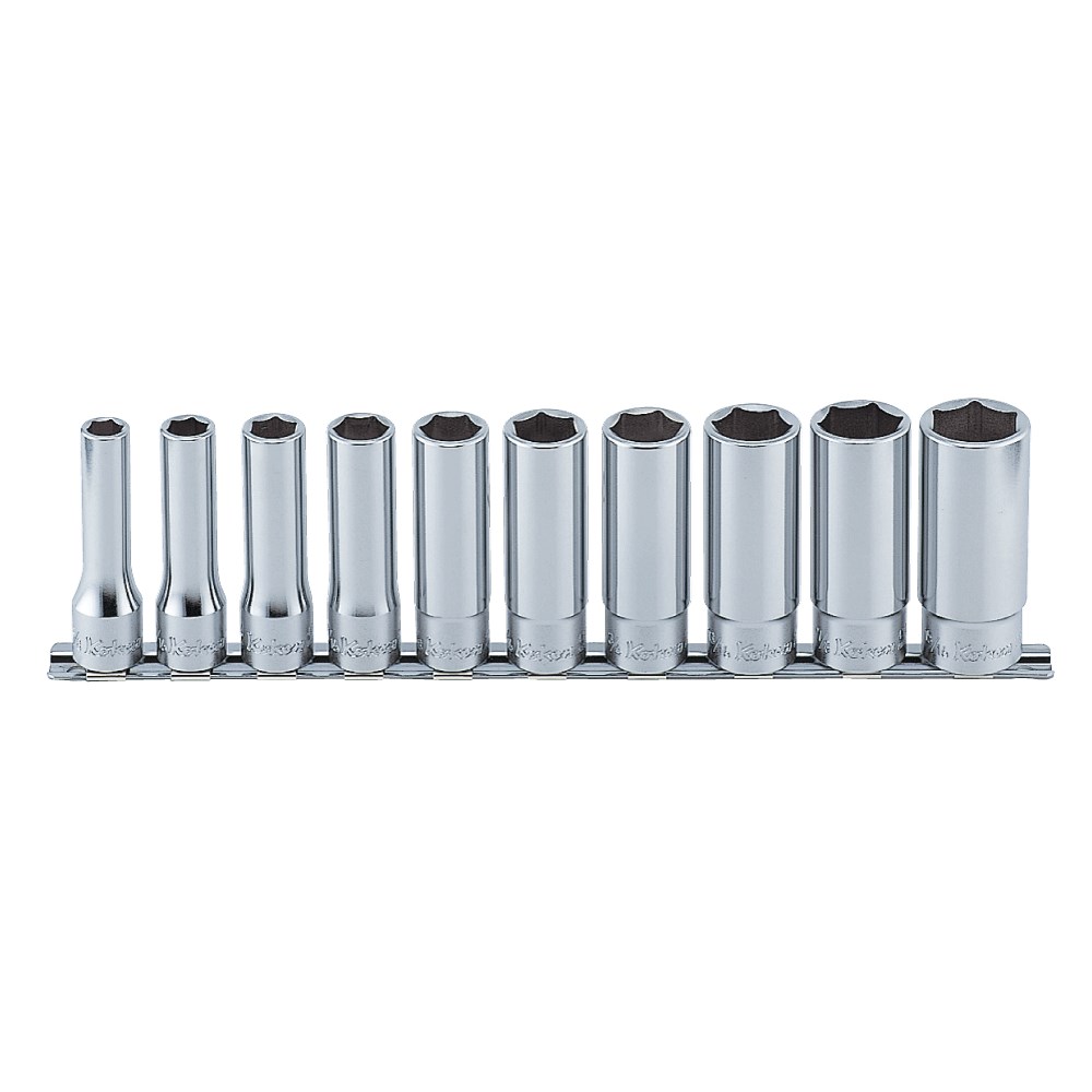 Socket Set On Rail 1/2 Drive 10-22mm Deep 10pc