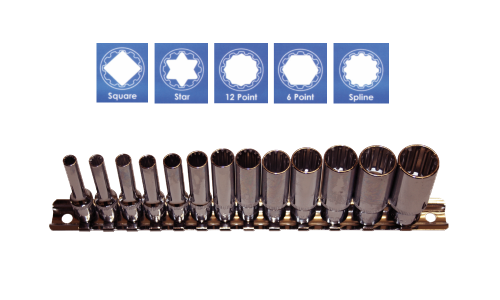 13 Piece 1/4 Inch Drive Multi Lock Deep Socket S On Rail 4-14mm