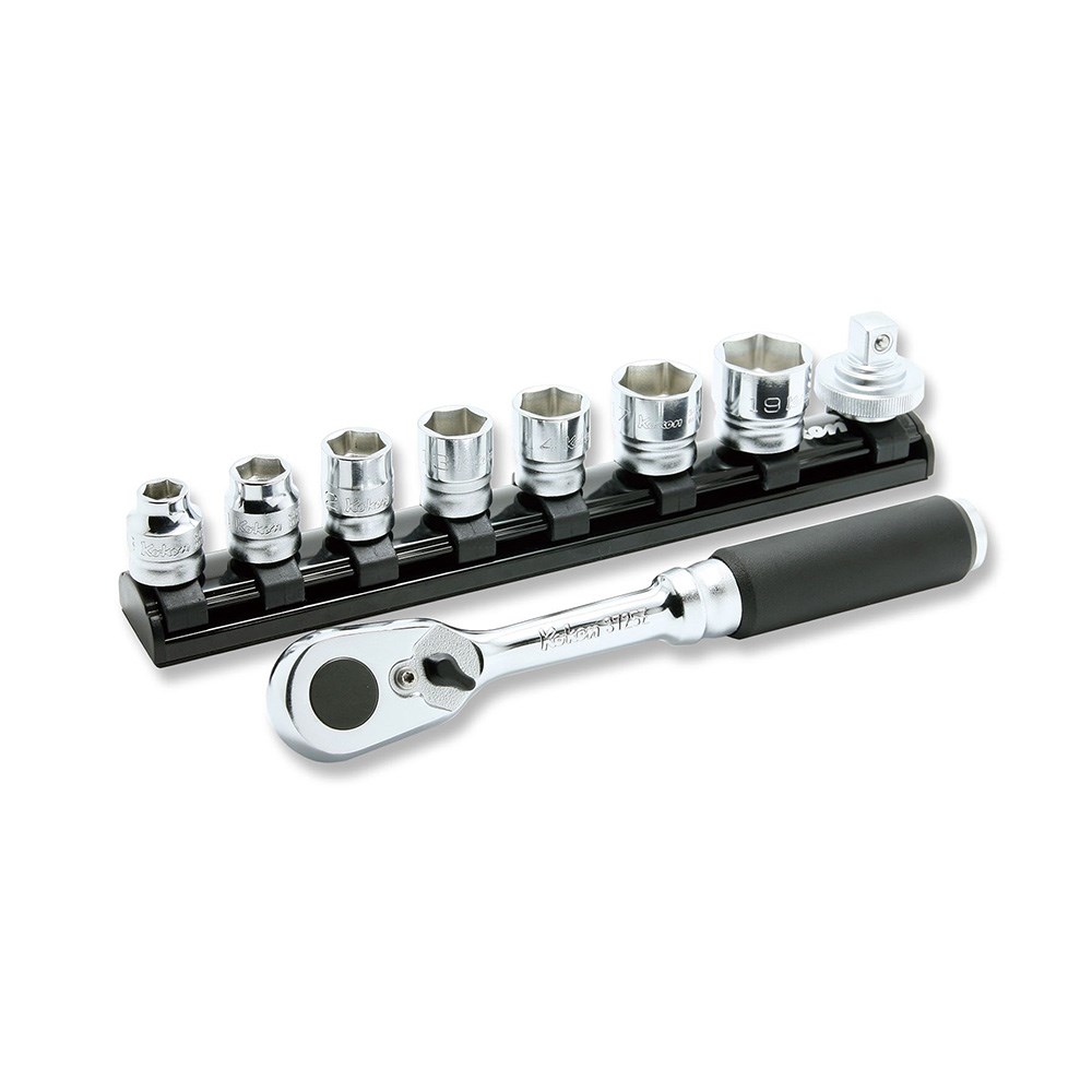 Ko-ken Z-Series 3285ZE - 3/8" DR 6 Point Metric Socket Set - 9 Piece on Magnetic Rail