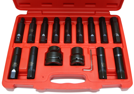 16 Piece 3/4 Inch 1 Inch Drive Inset Bit Set