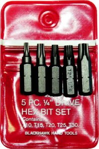 [159-31704] 5 Piece 1/4 Inch Hex Torx Bit Set T10 T30 30mm Long