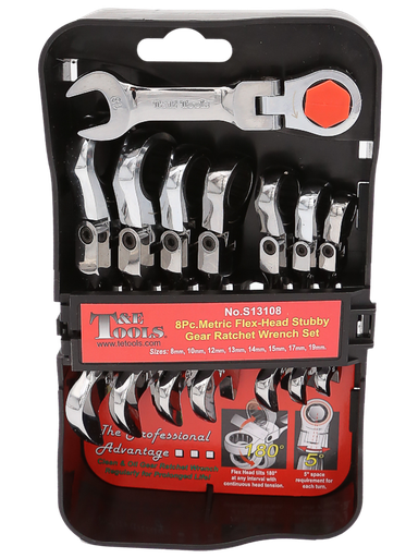 [59E-S13108] 8 Piece Metric Flex-Head Stubby Gear Wrench Set