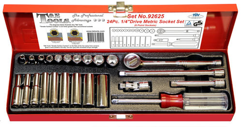 [59E-92625] 24 Piece 1/4 Inch Drive 6 Point Standard & Deep Metric Socket