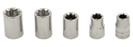 [159-93205] 5 Piece 3/8 Inch Drive 8 Point Sockets 1/4 Inch To 1/2 Inch 