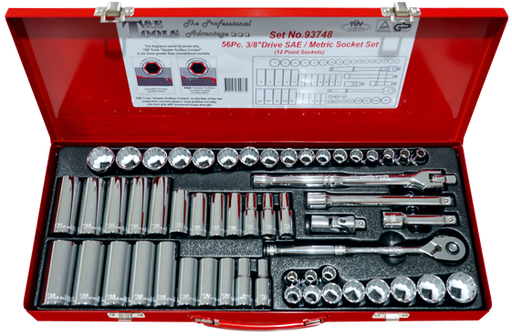 [59E-93748] 56 Piece 3/8 Inch Drive 12 Point Standard & Deep SAE/Metric Socket Set