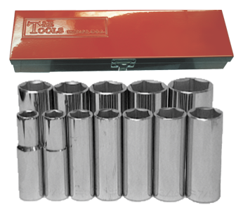 [59E-94412] 12 Piece 1/2 Inch Drive 6 Point Deep SAE Sockets