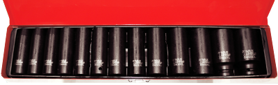 [159-98313L] 13 Piece 3/8 Inch Drive Deep Metric Impact Sockets 8 To 21mm