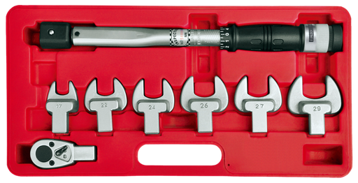 [59E-ATP80N8SET] 9 Piece Interchangeable Torque Wrench Set 1/2 Inch Driveratchet 17 22 24 25 27 29.