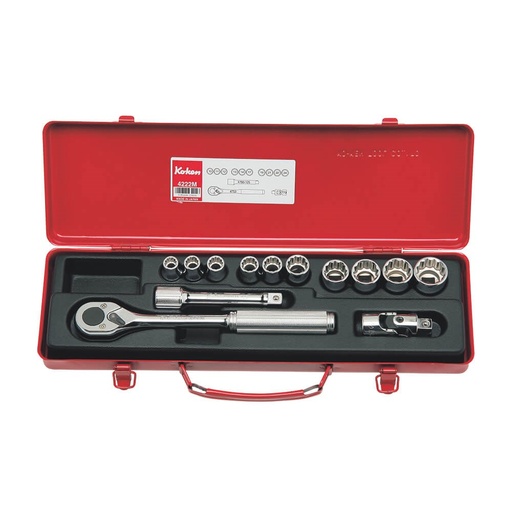 [160-KO4222M] SOCKET SET 1/2DR 10-24MM 12PT (13PCS) KO4222M