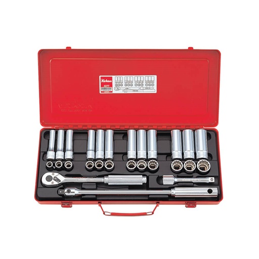 [160-KO4277] SOCKET SET 1/2DR 12PT-STD & DEEP-27PCS KO4277