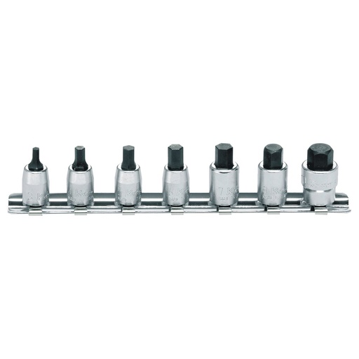 [160-RS2010M/7L100] Socket Set Inhex On Rail 1/4 Drive 3-10 100mm 7-Pcs Kors2010m/7l100