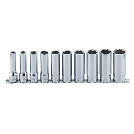 [160-RS4300M/10] Socket Set On Rail 1/2 Drive 10-22mm Deep 10pc