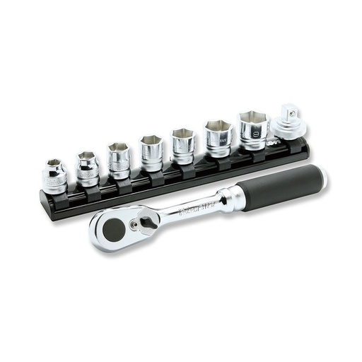 [160-KO3285ZE] Ko-ken Z-Series 3285ZE - 3/8" DR 6 Point Metric Socket Set - 9 Piece on Magnetic Rail