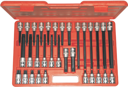 [159-T3202] 32 Piece 1/2 Inch Drive Torx Bit Socket Set (55 100 140 200mm)